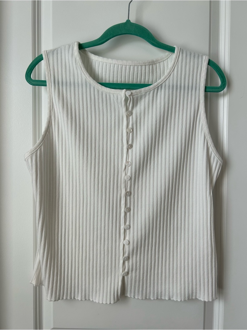 Ribbed Button-Front Women's Tank Top in White
